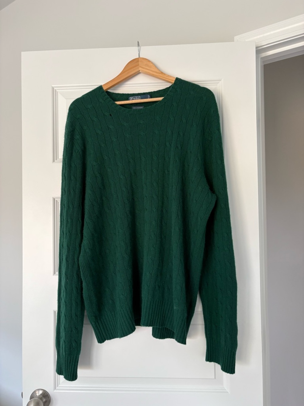 100% Cashmere Polo by Ralph Lauren Cable Knit Green Crewneck Sweater XXL